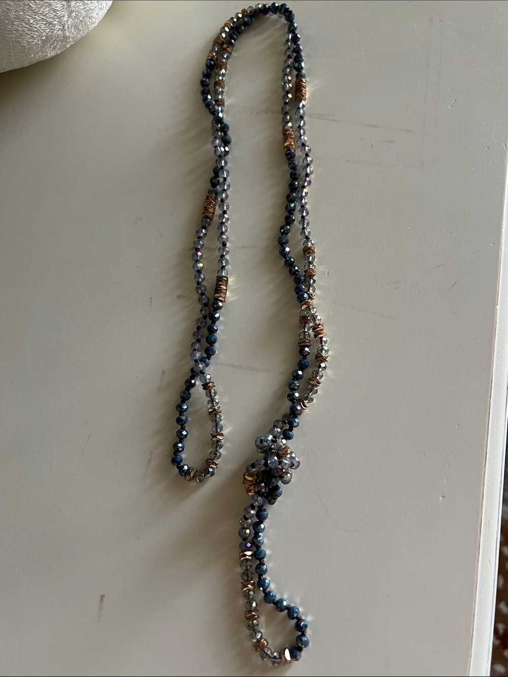 Handcrafted Navy and Silver Beaded Long Necklace